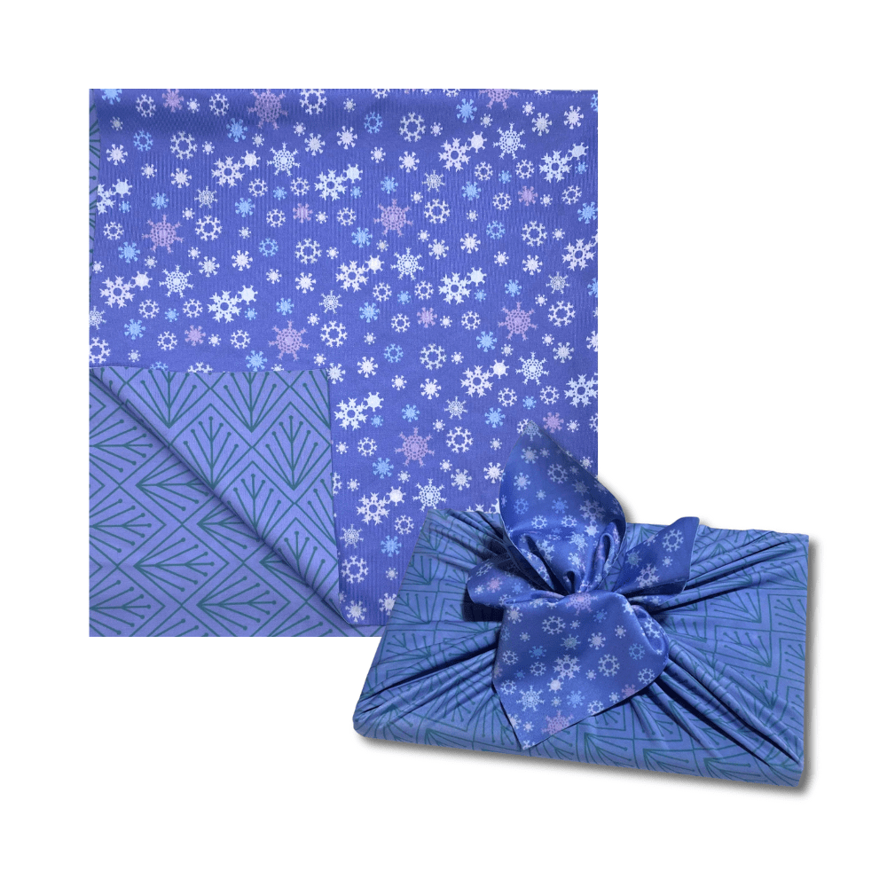 Large Reusable Cloth Furoshiki Gift Wrap | Snowflakes & Pine